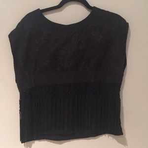 Black silk Vintage Fringe Top